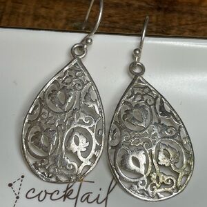 IBB 925 Sterling Silver Filigree Teardrop Hook Dangle Earrings